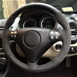 Alcantara 스티어링 휠 커버 메르세데스-벤츠 SLK R171 / C-CLASS W203 (2005-2007) 용 실제 가죽 흰색 스레드 자동차 액세서리