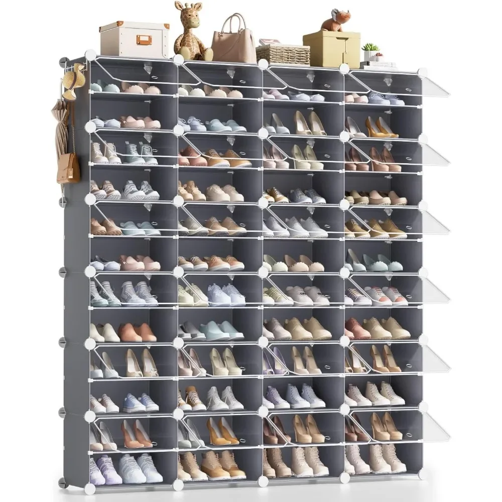 Big Shoe Storage Organizer Cabinet, 96-Pair Large Tall Shoe Rack Organizer with Covers Doors Tall Shoes Shelf Plastic Detachable