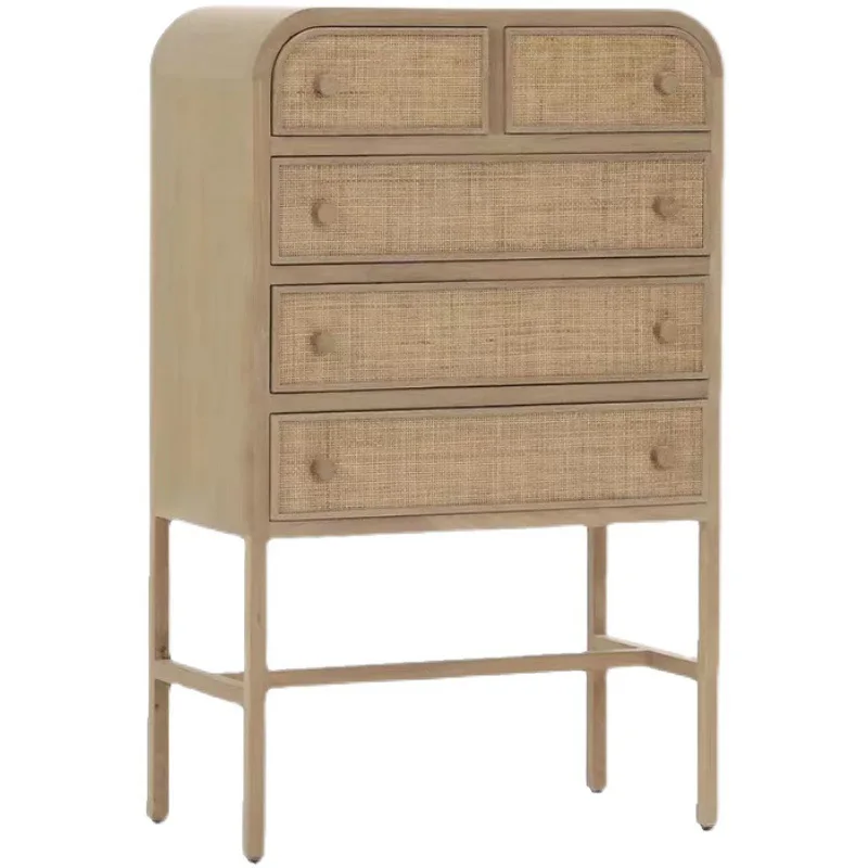 

Nordic wabi-sandy wind solid wood chest cabinet living room home multi-functional drawer locker bed and breakfast high-footed