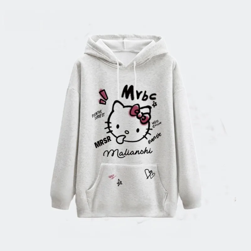 

New American Retro Kitty Cartoon 3D Printed Loose Casual Sports Quick Drying Single-sided Velvet Hooded Top Trendy