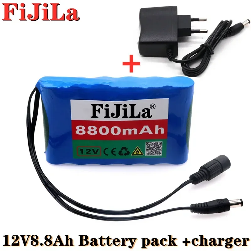 

New Original 12V 6S1P 8800mah Battery Rechargeable Lithium-ion Pack Capacity DC 12.6v 8.8Ah CCTV Cam Monitor + Charger