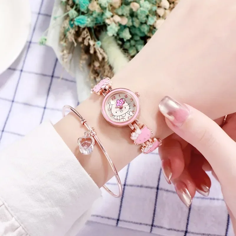 Sanrio Hello Kitty Watch Kawaii Kt Cat Ladies Jewelry Student Cartoon Quartz Watch Girlfriend Valentine\'s Day Birthday Gifts