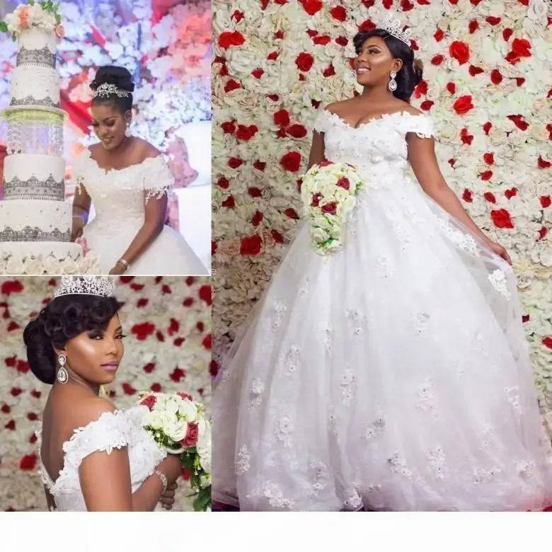 Customized Vestidos De Novia Dubai Arabic Wedding Dresses New Off Shoulders Appliqued Long Bridal Gowns Puffy Tulle Floor Length