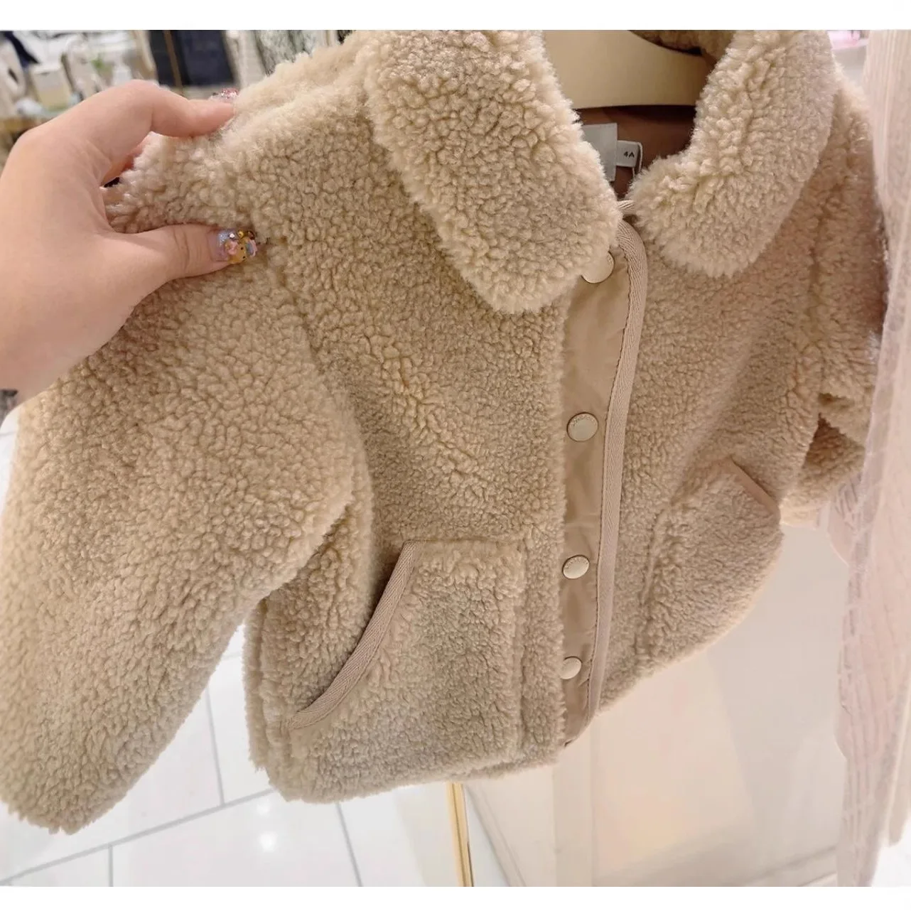 

Children's Coat 2025 Winter New Arrival Solid Color Fashionable Shearling Girls' Jacket Quilted Cotton-Lined Warm Collar Coat