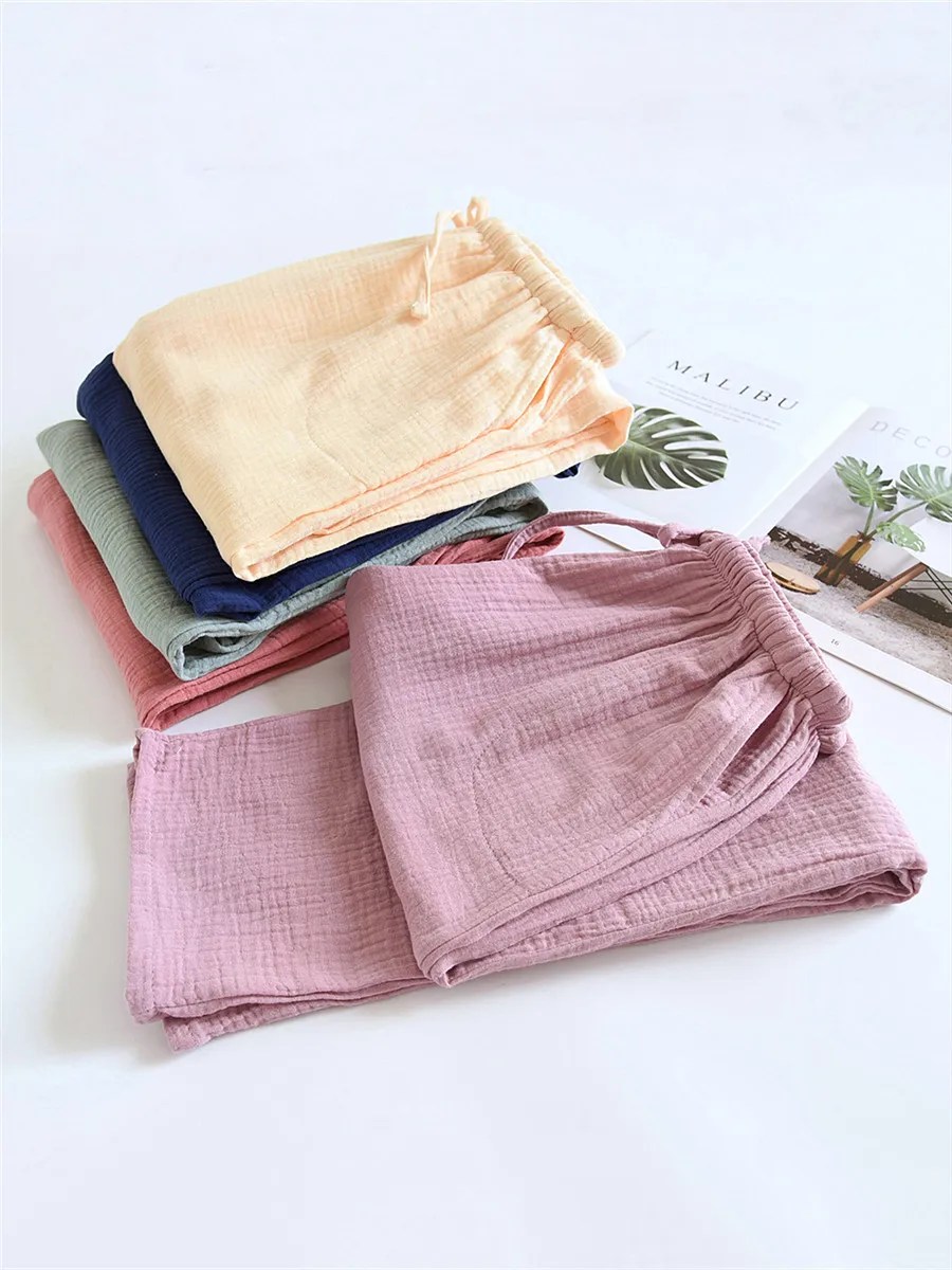 Pure Cotton Sleep Pants Women's Spring Autumn Double Layered Loose Thin Summer Home Pants Comfortable Breathable Long Trousers