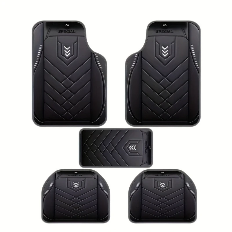 5Pcs Universal PU Leather Car Floor Mats, Non‑Slip Waterproof Geometric Pattern Foot Pads, Durable Vehicle Interior Accessory
