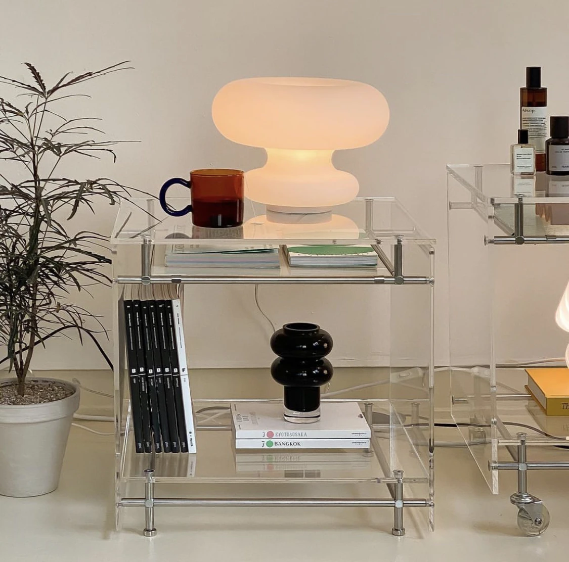 Transparent acrylic side several Korean style simple small apartment movable double-layer shelf small cart