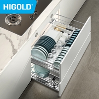 HIGOLD Fashion Series Pull Basket Cabinet 304 Stainless Steel Linear Basket Double layer Multifunctional Basket