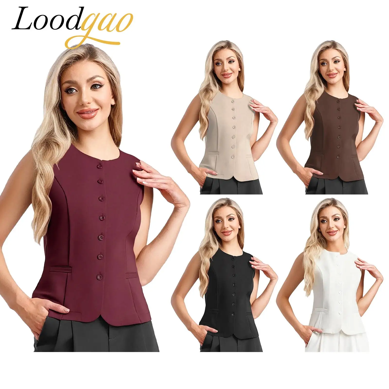 

Work Vest Women Sleeveless Formal Waistcoats Vests Korean Style Button Waistcoat Office Lady Communting Workwear Commute Clothes