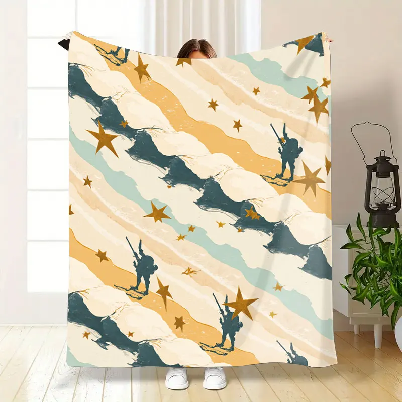 1 قطعة بطانية الفانيلا "الرجعية العسكرية ستار شريط بطانية-خمر الجندي الفن رمي للأريكة" #5