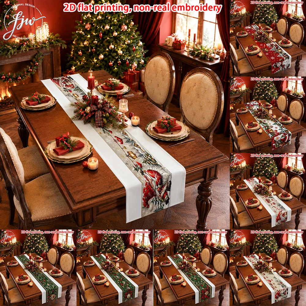 1pc Christmas Table Runner, Winter Holiday Dining Table Decor, Festive Indoor Kitchen Dining Table Decoration