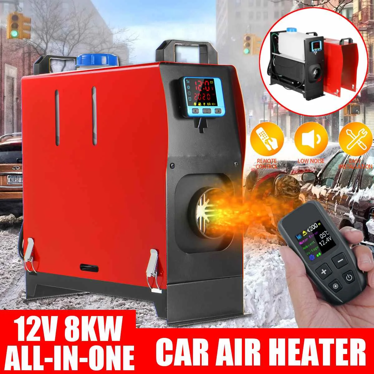 NEW 5-8KW All in One Car Heater Heating 12V 8000W Diesel Air Heater Single Hole LCD Monitor Parking Warmer For Car Truck Bus