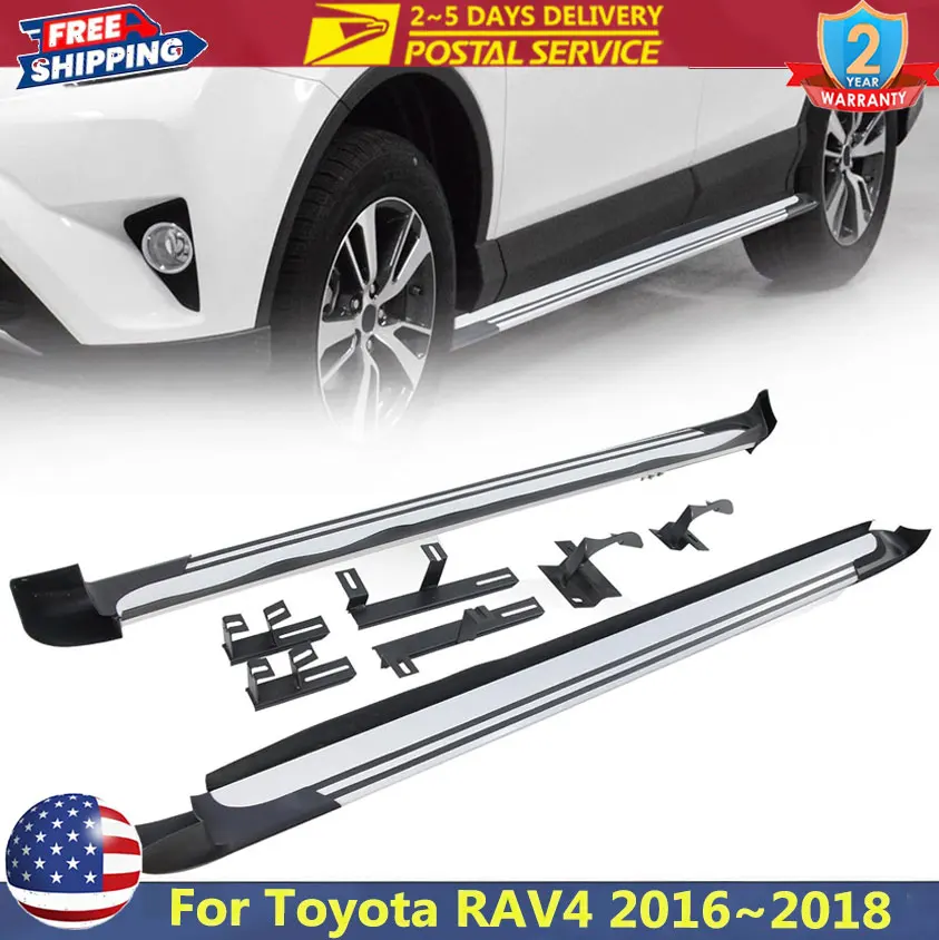 لوحات الجري لسيارة Toyota RAV4 2016 ~ 2018 قضبان Nerf ذات الخطوات الجانبية القابلة للإزالة بسعة 300 رطل، سهلة التركيب، خطوات مضادة للانزلاق