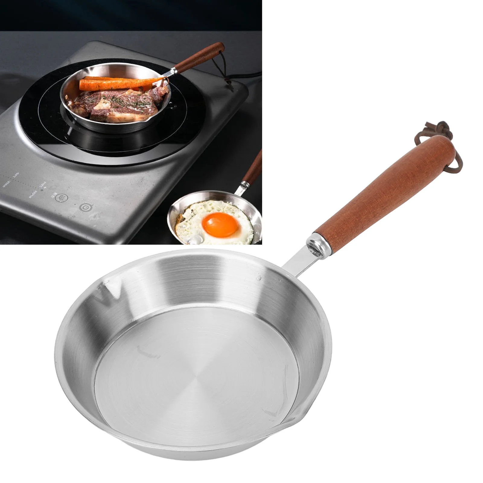 Small Frying Pan Non Stick Omelette Pan Stainless Steel Butter Heating Pan With Wooden Handle Kitchen Supplies