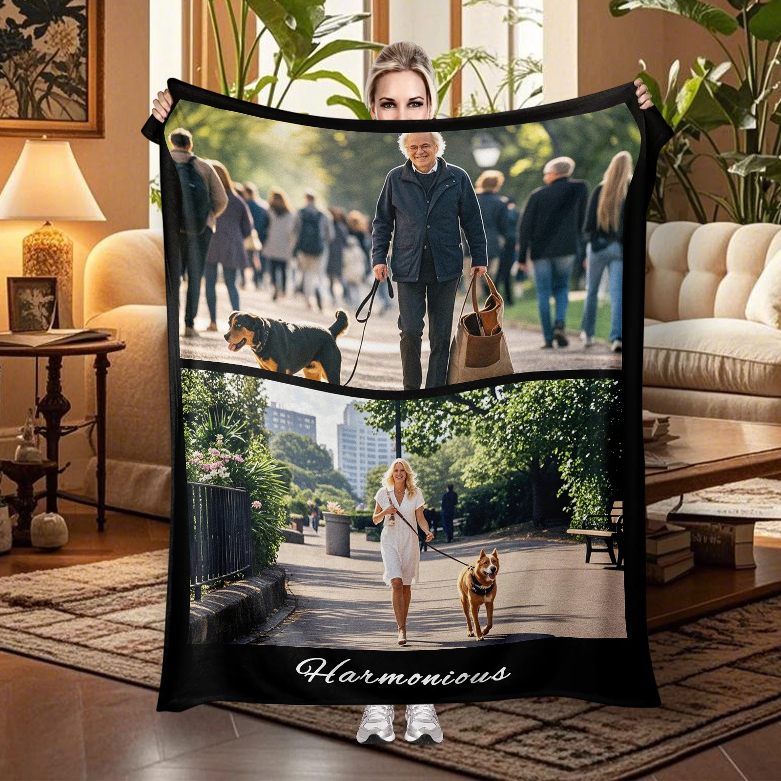 

Owners Walk Their Dogs With Photos Customised Bankets For Friends With Dogs Special Gifts For Family Pets Usable Shawl Blankets