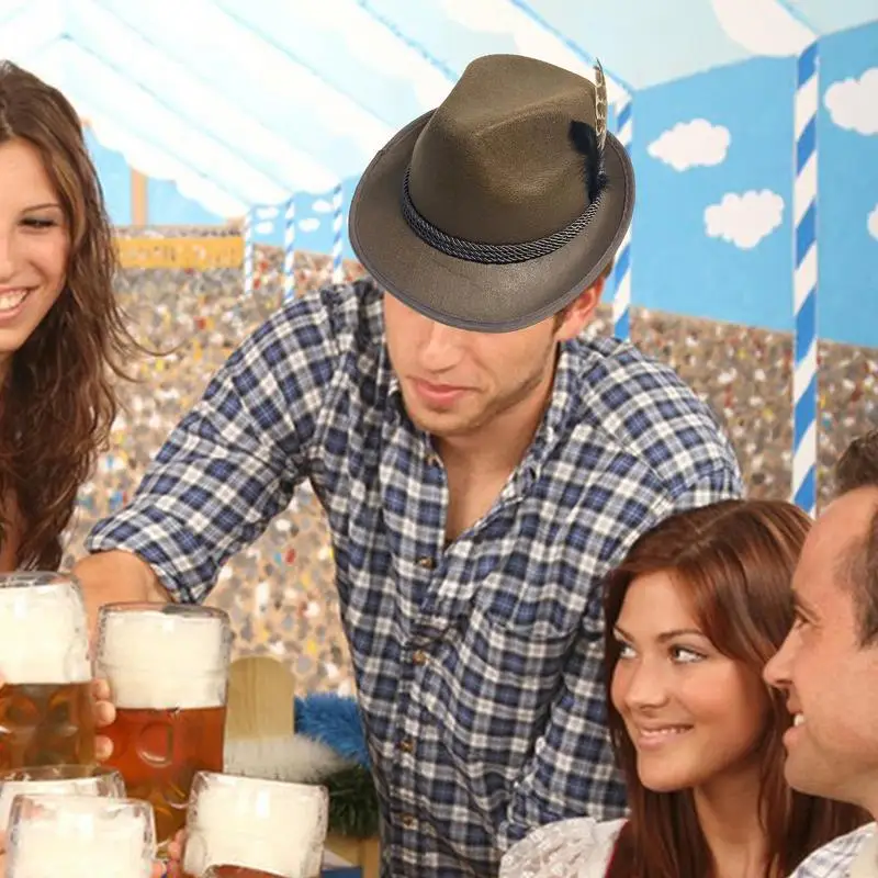 German Oktoberfest Fedora Unisex Panama Jazz Feather Felt Hat Munichs Beer Hats Halloween Costume Cosplay Caps Party Supplies