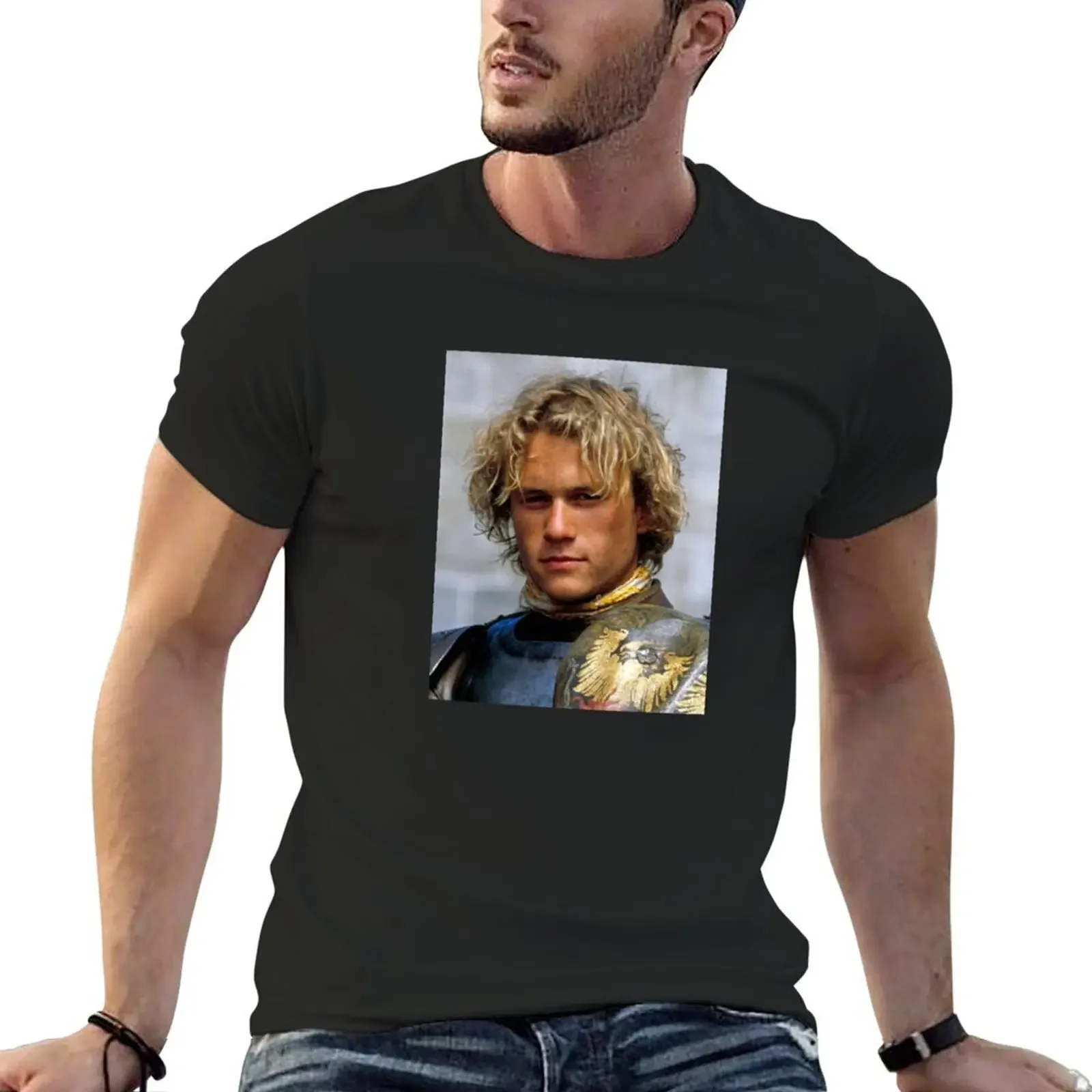 Blond Heath ledger gentleman on black background T-Shirt boys whites basketball graphic tees mens designer t shirt