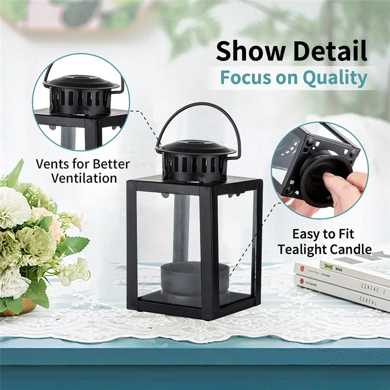 

MCGS-Lanterns For Candles Garden Lanterns, 2 Pcs Vintage Style Hanging Small Lanterns For Tealight Candle, Tea Light Holders