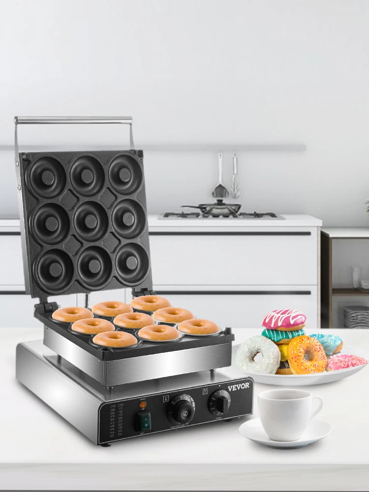 9PCS Commercial Electric Donut Maker Professional 9cm Donuts Making Machine Circle Rings Double-sided Heating Gaufriers