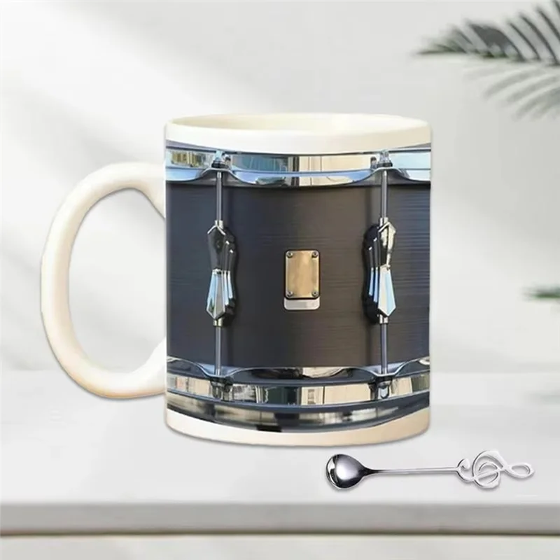 ABXF-Vintage Drum Design Mugs 350Ml  Cup Tea Coffee Juice And Milk Drinkware Home Office Desktop Pen Holder Drummers