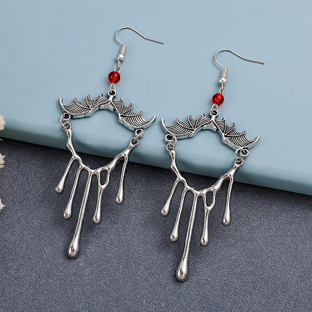 Halloween Vampire Blood Drip Earrings, Gothic Bat Wing Dangle Drop Earrings, Spooky Horror Costume Jewelry Gift