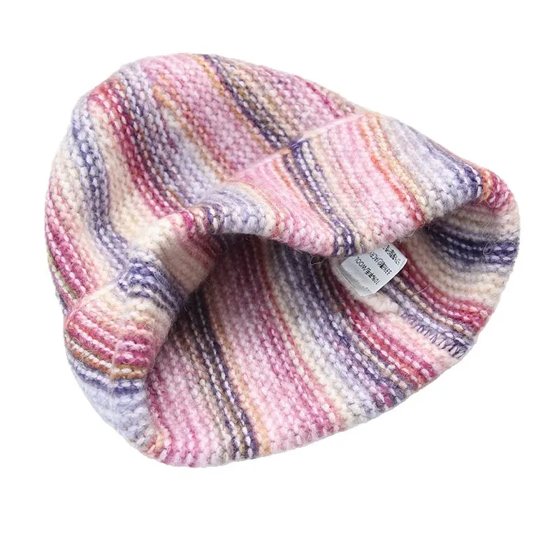Neue Damen Herbst- und Winter-Strickmütze mit Farbverlauf und Batikmuster, Modische Outdoor-Wärmemütze mit Ohrenschutz, Gestreifte Skull-Beanie-Kappe – Detail 11