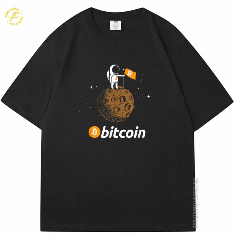 

Bitcoin T Shirt Btc Crypto To The Moon Graphic Featuring Astronaut Men's T-Shirt 2025 Hot Short Sleeve Top Clothing Crew Neck