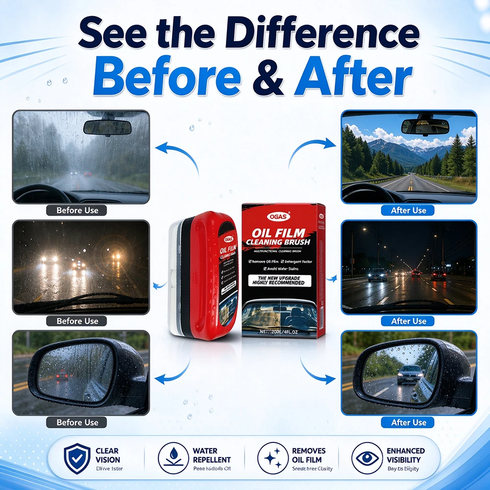 OGAS 120ml Car Windshield Glass Oil Film Remover Dissolves Stubborn Oil Film Water Stains Crystal Clarity for Windows Mirrors