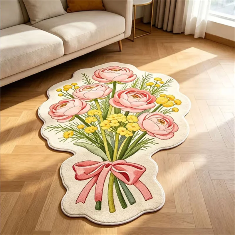 50x80cm Alien Flower Imitation Cashmere Floor Mat Soft Skin-Friendly Non-Slip Balcony Rug Dirt Resistant Cooling Decorative