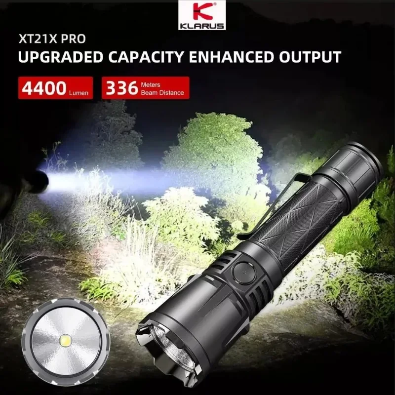 KLARUS XT21X Pro Super Bright 4400Lumen Patented Tail Dual-Switch LED Rechargeable Tactical Flashlight Torch with Battery