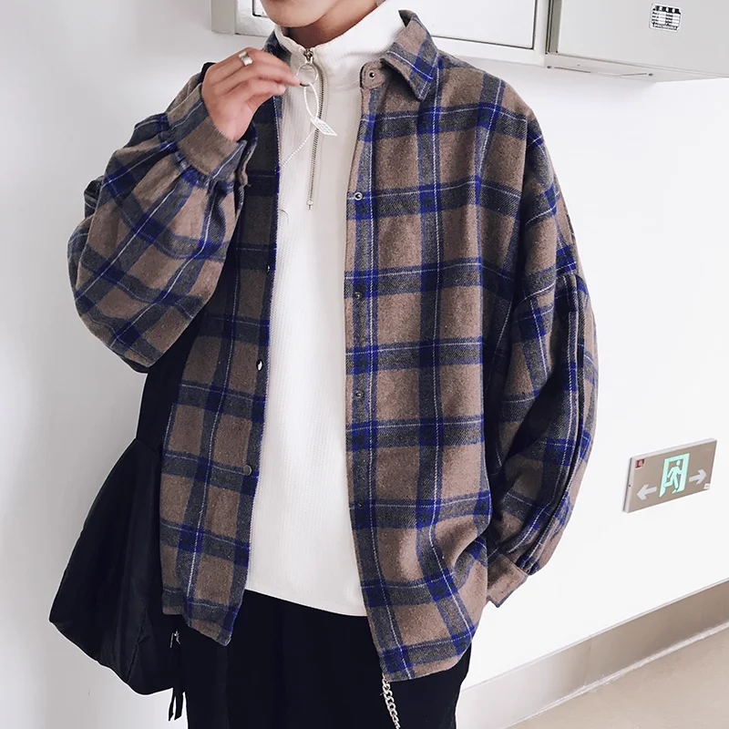 LAPPSTER, moda coreana, camisa a cuadros de franela para hombre, ropa de calle Y2k, camisas de lana de manga larga para hombre, ropa Vintage Harajuku