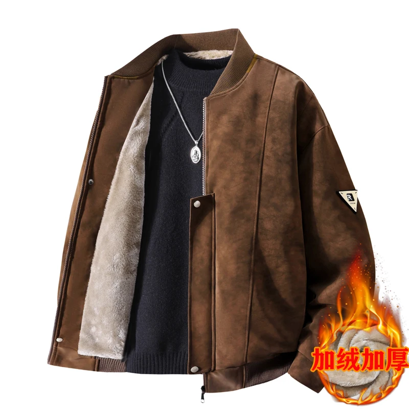 

2025 Winter new PU leather jacket, high-quality fleece and thickened, fashionable and warm men's top coat, trendy brand