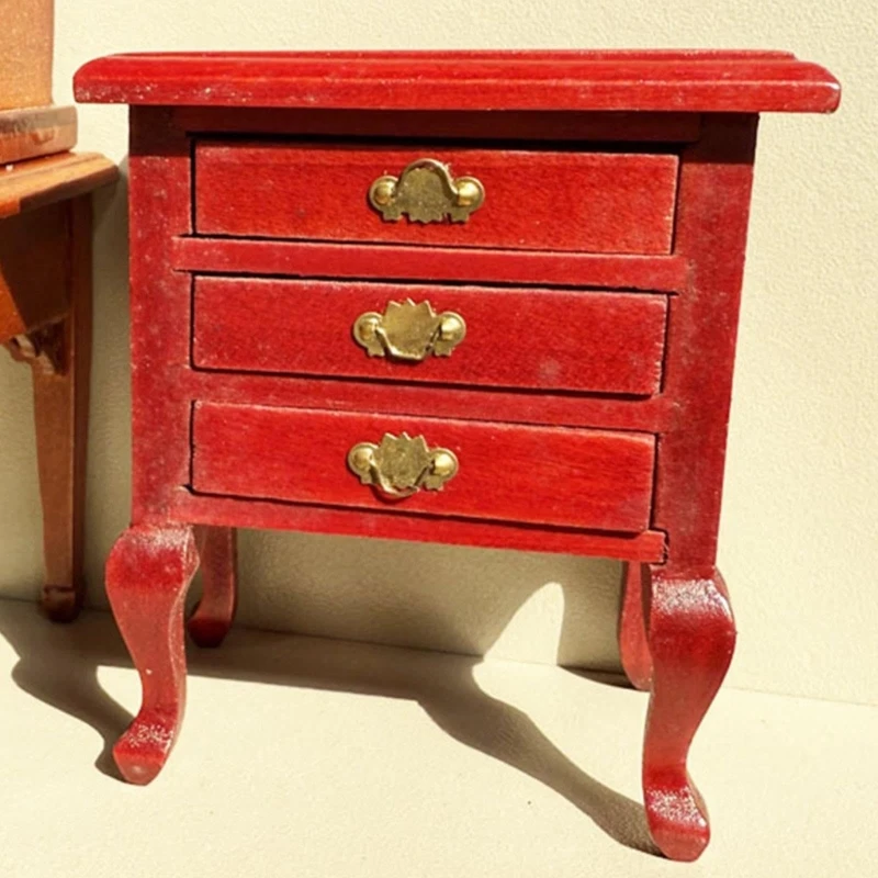 

Miniature Wooden Dresser Antique Night Stand Dollhouses Bedroom Decorations 15UB