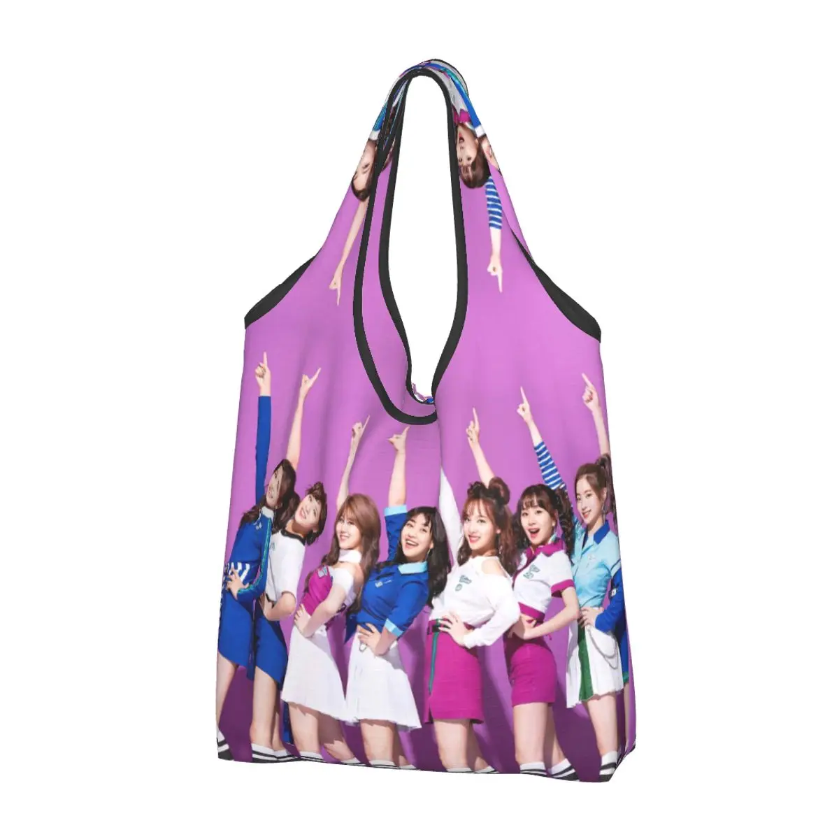 Fun Kpop Singer Twice Girls Portable Tote Shopping Bags Large Capacity Shopper Bag Grocery Handbag Shoulder Bag