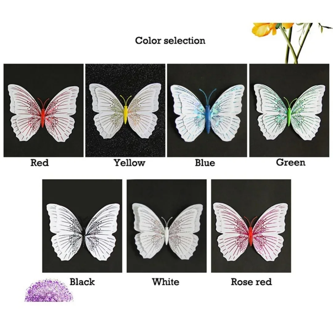 12Pcs  Double Layer 3D Butterfly Wall Stickers Wedding Decoration Room Butterflies Decor Fridge Magnet Art Decals