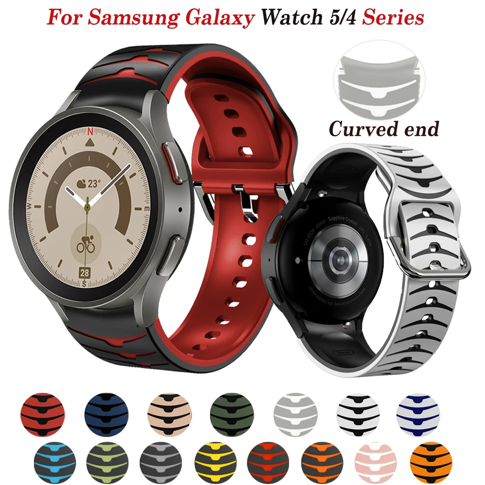 Bez przerw silikonowy oryginalny pasek do zegarków do zegarka Samsung Galaxy 4 klasyczny 46mm 42mm/Watch5 44mm 40mm zakrzywiona bransoleta z końcówką