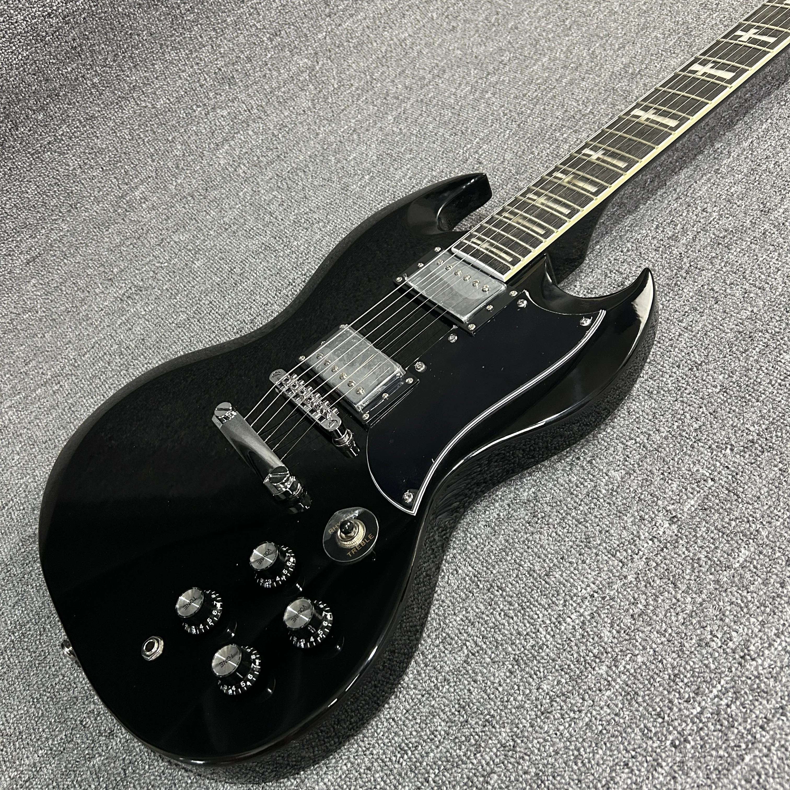 Fine Craftsmanship Black SG Electric Guitar Rosewood Fingerboard Mahogany Body 24 Tone Position Lightning Inlaid