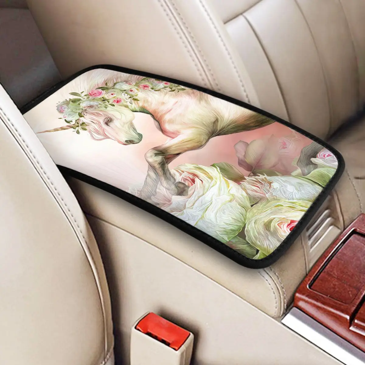 Unicorn And A Rose Car Accessories Car Handrail Box Cushion Custom Print Non-slip Car Armrest Cover