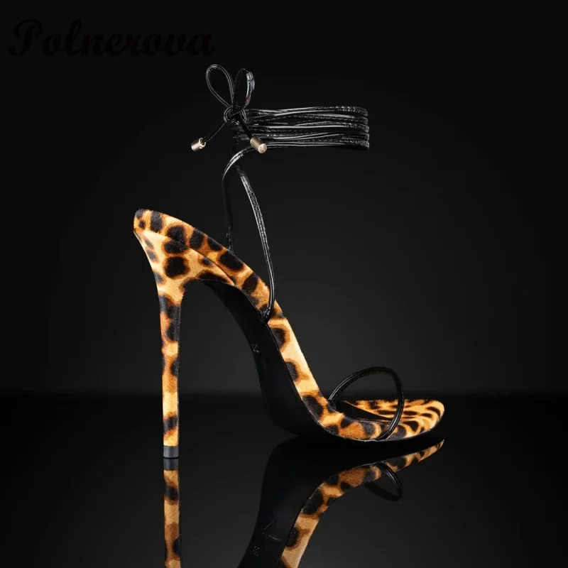 

Leopard Print Cross Strap Stilettos Sandals Pointy Toe Ankle Strappy Pumps Dress Heels Handmade Women Shoes Zapatos Para Mujere