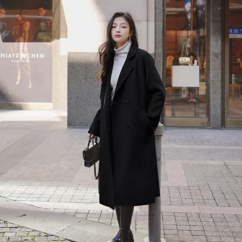 

Women's Wool Coat, Double-sided Trench, Women's Tweed Coat, Medium Length, Woolen Coat Trench, Suit Collar, Autumn And Winter