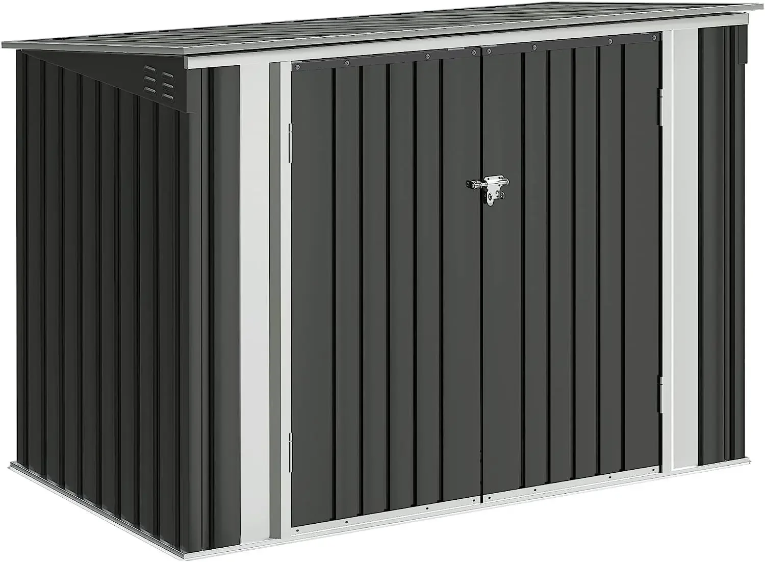 Outdoor Storage Shed Metal Trash Shed Waterproof Outside Storage with Lid Chain Hydraulic Gas Rod for Trash Can