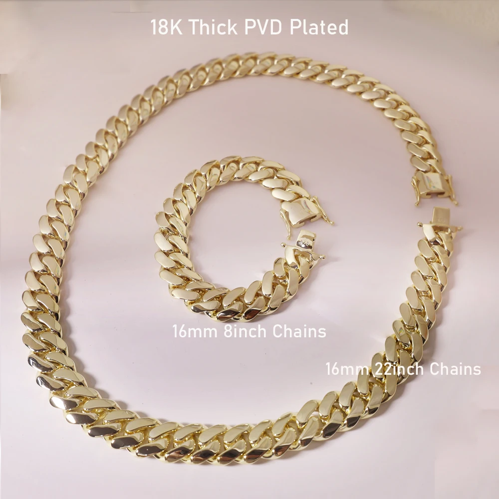 

14K Gold Plated Thick Solid Monaco Bracelet Hip Hop Jewelry Iced Diamond Clasp Flat Miami Cuban necklace