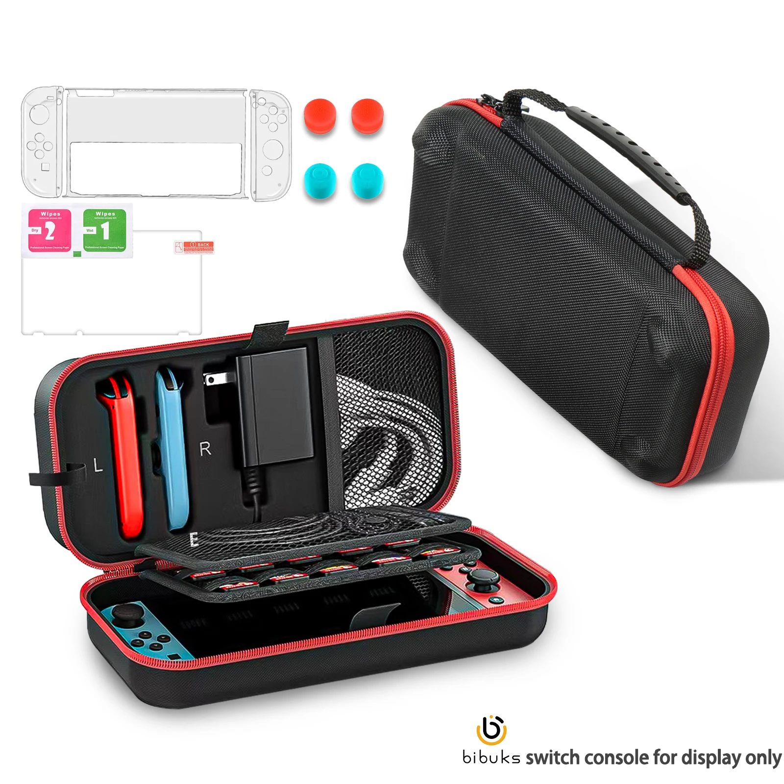 For Switch OLED case, organizes Joycon and charger game card Hard shell case with clear case*1, tempered film*2, 4 joystick caps