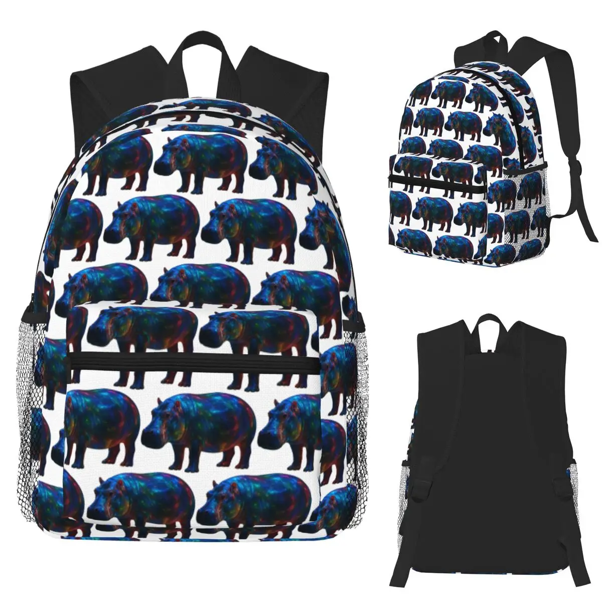 

Glowing Colorful Hippo Vibrant Glassy Art Student Backpack School Bag Travel Daypack for Men Women Fashion Bookbag Shoulder Bags