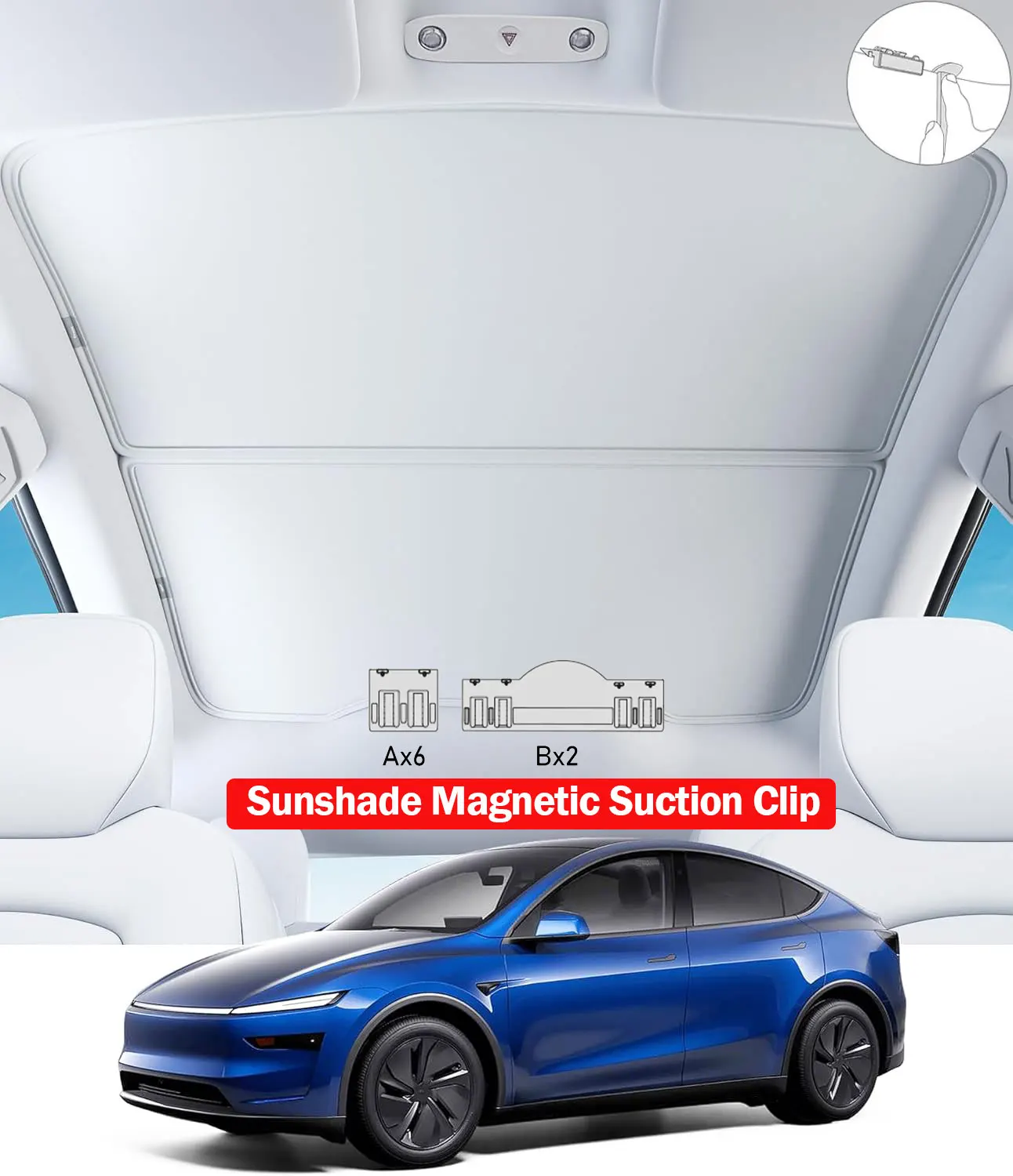 2026 For Tesla Model Y Juniper Sunshade Magnetic Suction Clip Sunroof Honeycomb Sunshades Model 3 Highland Skylight Accessory