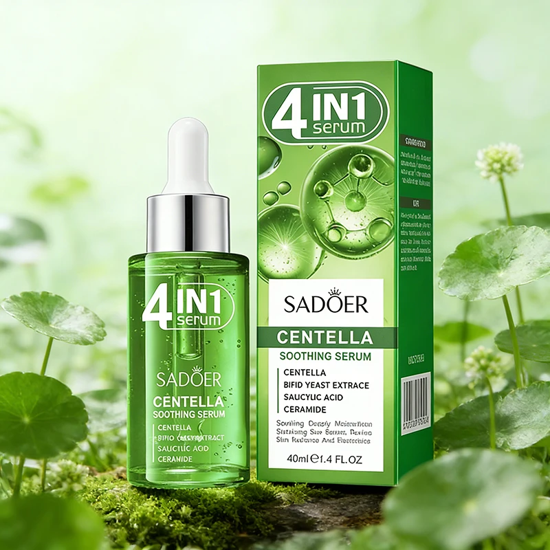 SADOER Sérum Facial 4 en 1 con Centella Asiática, Hidratante, Antiarrugas, Antienvejecimiento, Blanqueador, Esencia Facial para el Cuidado de la Piel