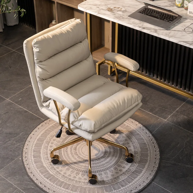 Ergonomic Computer Chair Home Office 360° Silent Swivel Caster Wheels Titanium Gold Electroplated Steel Leg Chair Work Reading