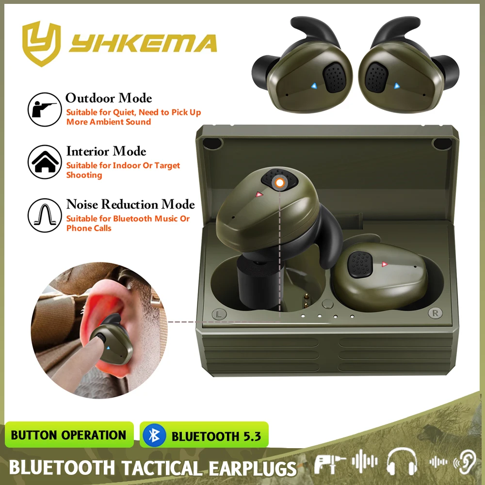 YHKEMA Tactical Bluetooth Earplugs Electronic Shooting Noise-Proof Earbuds/Noise-Cancelling Hearing Protection Earmuff