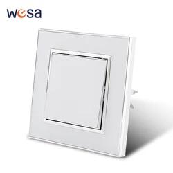 WESA-Interruptor de pared acrílico con espejo blanco, Panel ignífugo, 1 entrada, 1 vía, interruptor basculante de pared, encendido/apagado, 16A, CA 250V, 86mm x 86mm, noticias