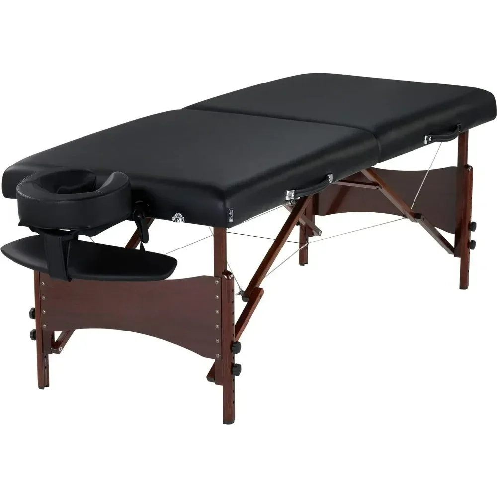 

Portable Massage Table Package with Denser 2.5" Cushion, Walnut Stained Hardwood, Steel Support Cables, Black, 30"